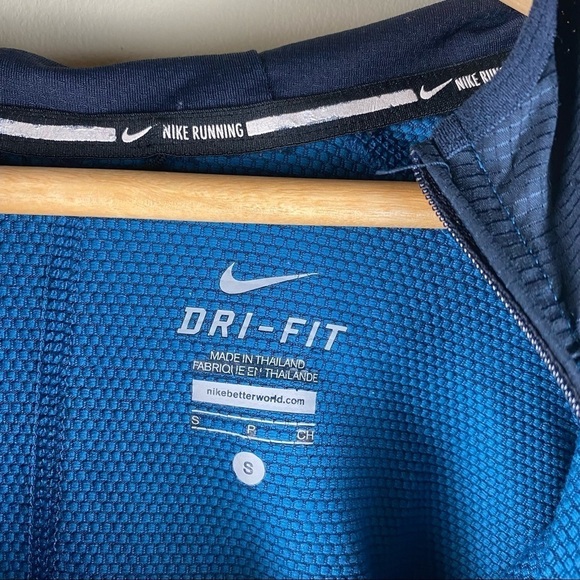 Nike: Dri-Fit Men's Running Athletic 1/4 Zip Up Hooded Pullover Shirt Blue Small - Picture 5 of 9